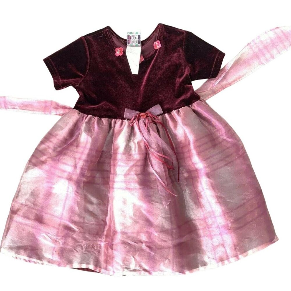 Brooke Lindsay Blush Maroon Velvet Party Dress Holiday Lined Short Sleeve Sz 4T